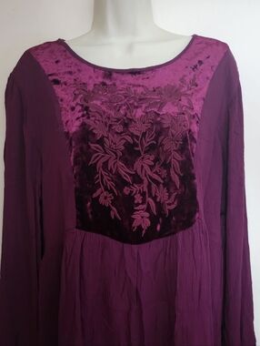 Embroidered Velvet Panel Boho Tunic Top L